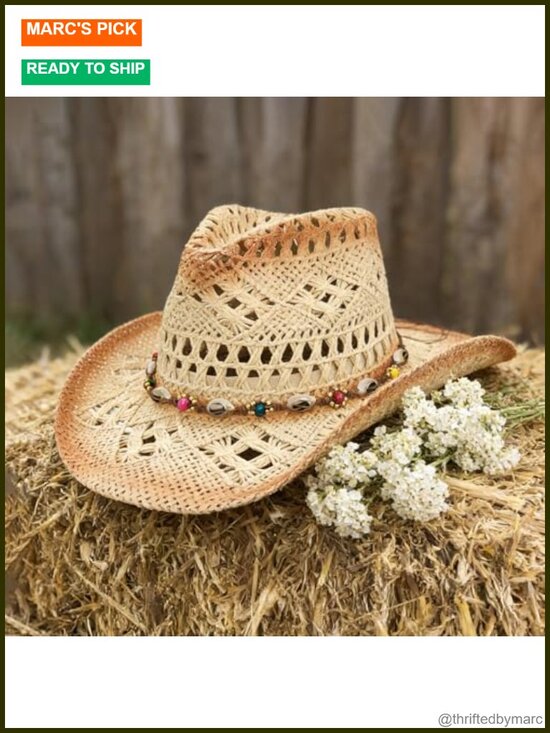 Straw Cowboy Hat Wide Brim Western with Decorative Band main image 5